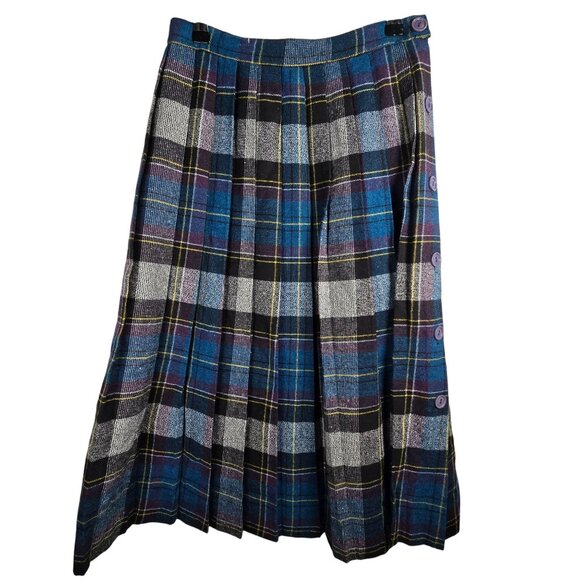 Vintage 70's Marilyn Togs Tartan Plaid Blue Mid 1" Pleat Knee Length MIdi Skirt - Picture 4 of 7